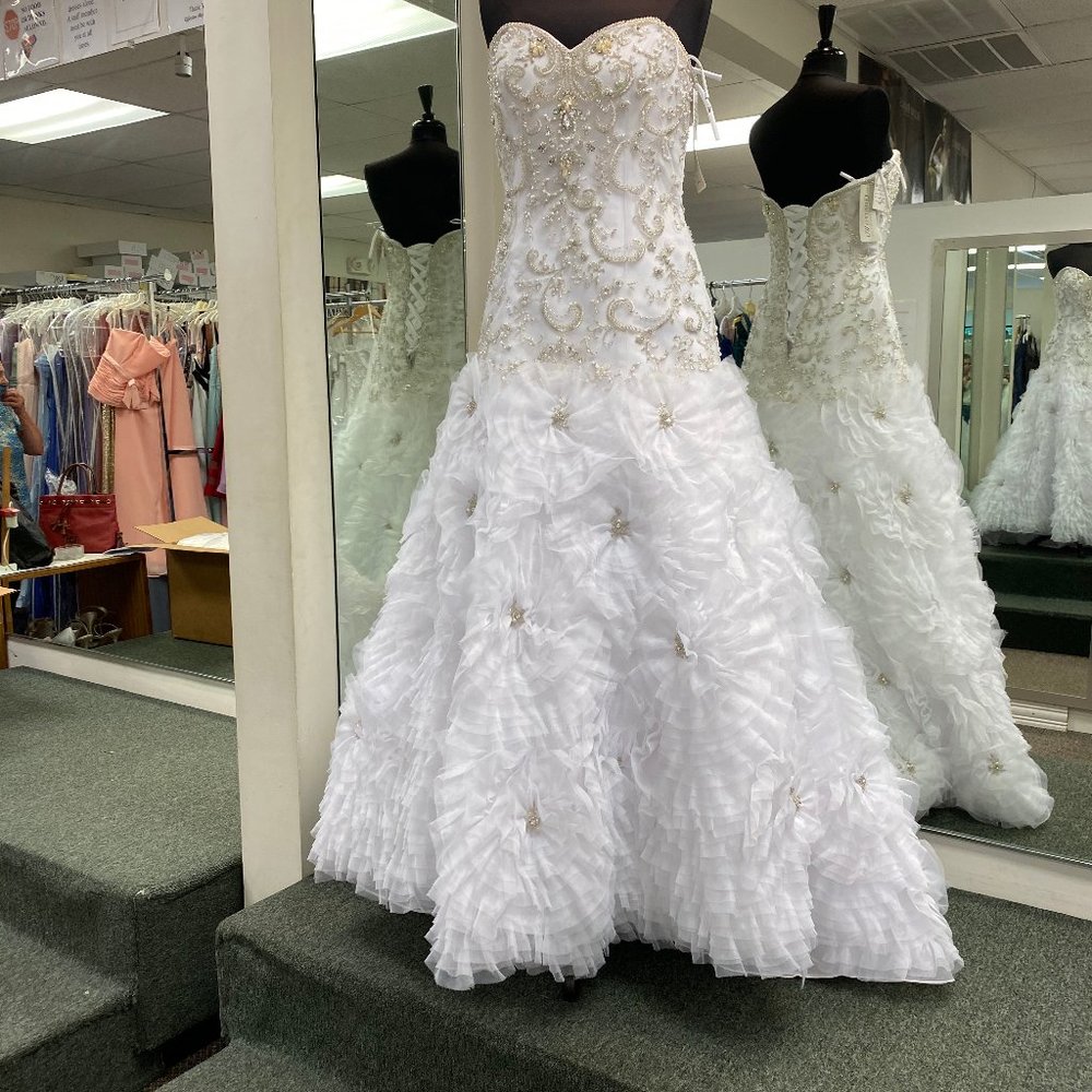 Christina Wu White Bridal Ball Gown with Gold Beading